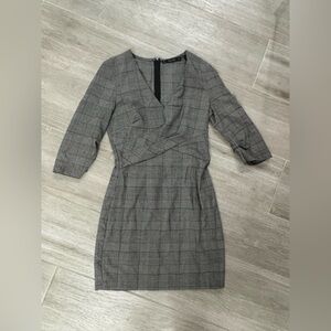 Zara Gray Black Wrap Sheath Dress with V-Neck